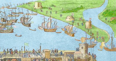 Het kampement van de Engelse troepen bij Portsmouth tijdens de Slag om de Solent door James Basire